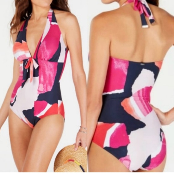 DKNY Pink and navy One-Piece Swimsuit NWT - Picture 2 of 9